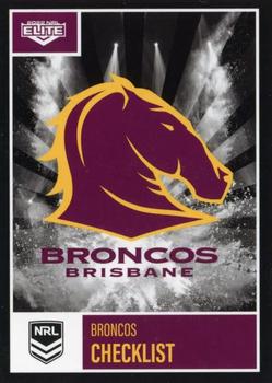 2022 NRL Elite #001 Brisbane Broncos Checklist Front